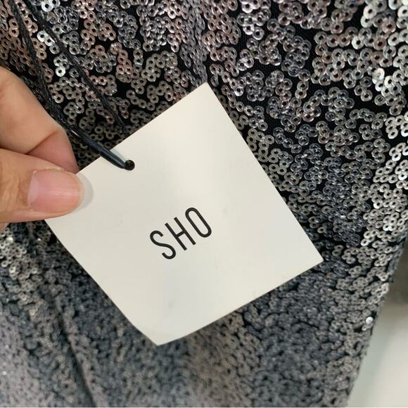 Tadashi Shoji Sho silver sequin long sleeves maxi gown size medium wedding guest - Picture 11 of 11